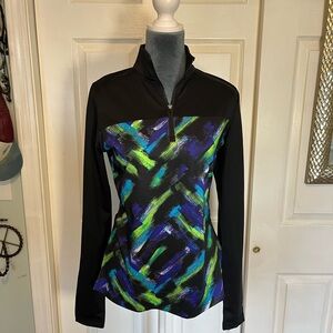 Slazenger Black and Blue Fitted Quarter Zip Long Sleeve Top